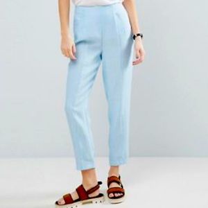Asos Brand baby blue linen trousers.